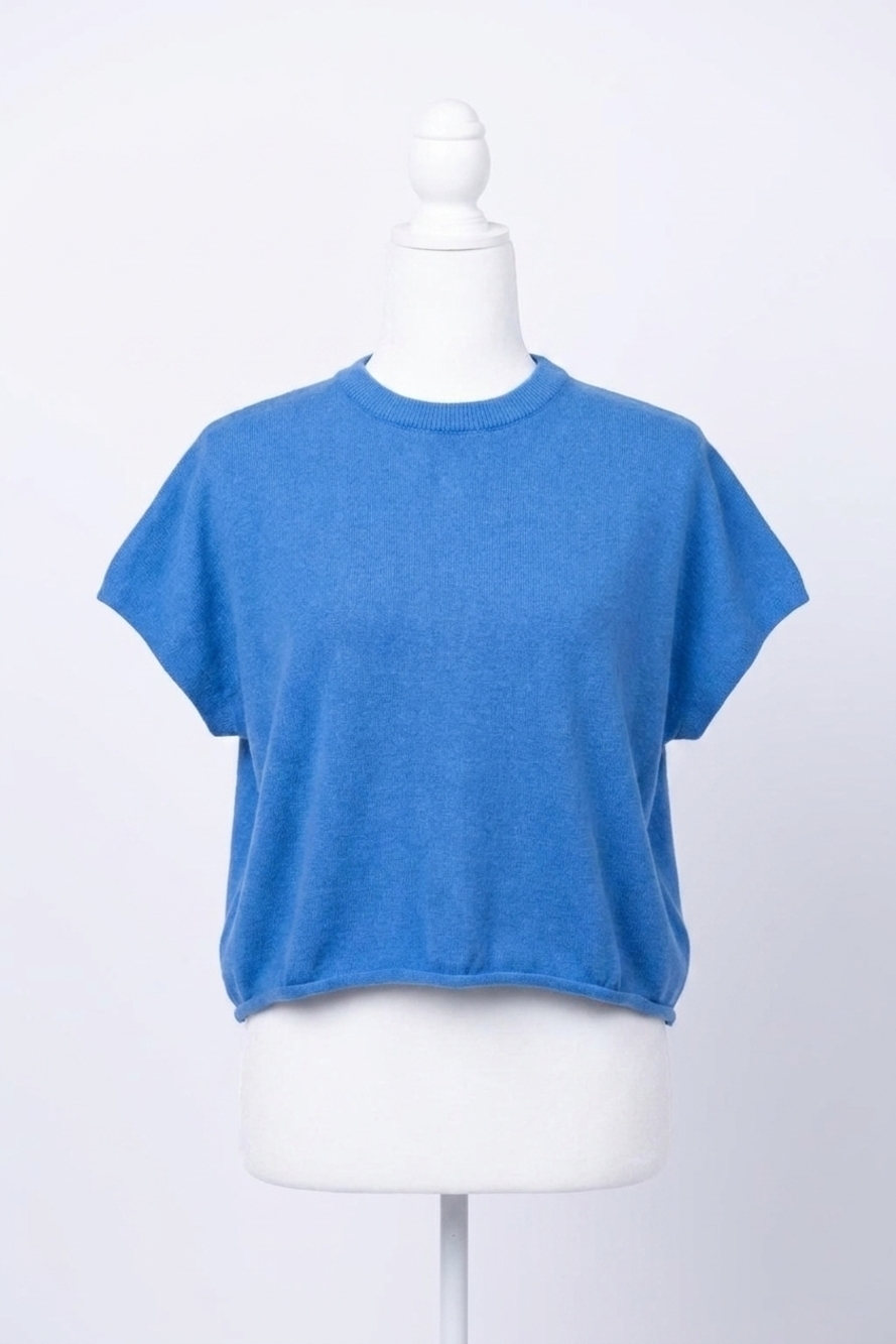 NEW WHITE + WARREN organic cotton blend easy top in azure blue